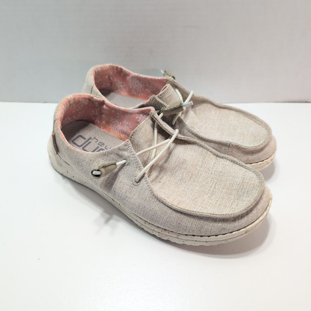 Hey Dude Wendy Chambray White Nut Slip On Shoes Women's 7